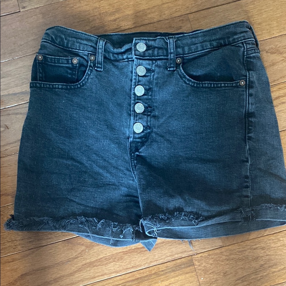 GAP High Rise Button Fly Cutoff Denim Shorts Black Gray Wash Size 28